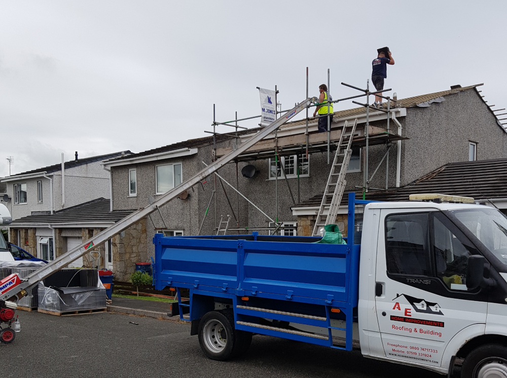 Ashley Evans building a new roof on Anglesey.